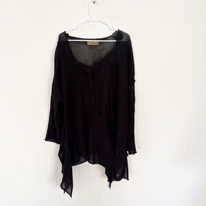 Zuza Bart 100% Linen Lagenlook Black Knit Tunic Top Long Sleeve Oversized Boho